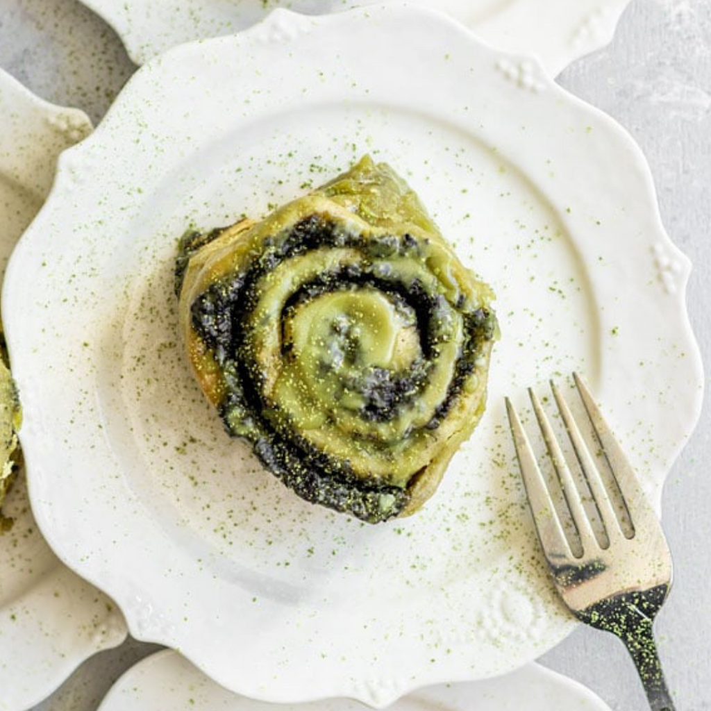 Vegan Matcha Black Sesame Cinnamon Rolls