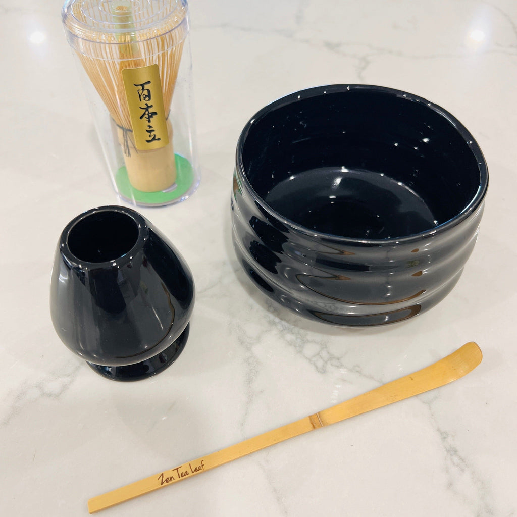 Zen Tea Leaf matcha tools Black Japanese Matcha Tea Set